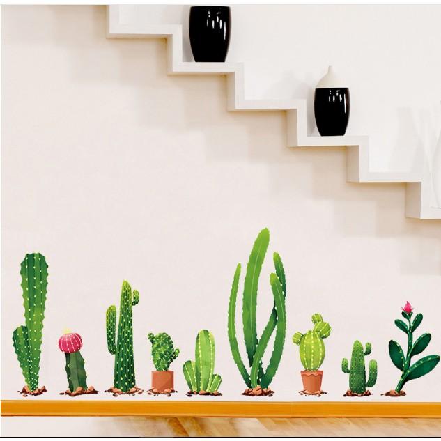 Decal trang trí tường - Nhiều Cây Xương Rồng Nhánh Dài