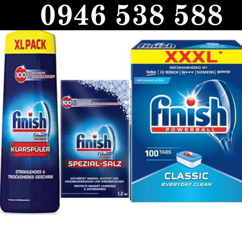 Combo Viên rửa bát Finish classic 100V + Muối Finish 1.2kg + Nước làm bóng bát Finish 750ml