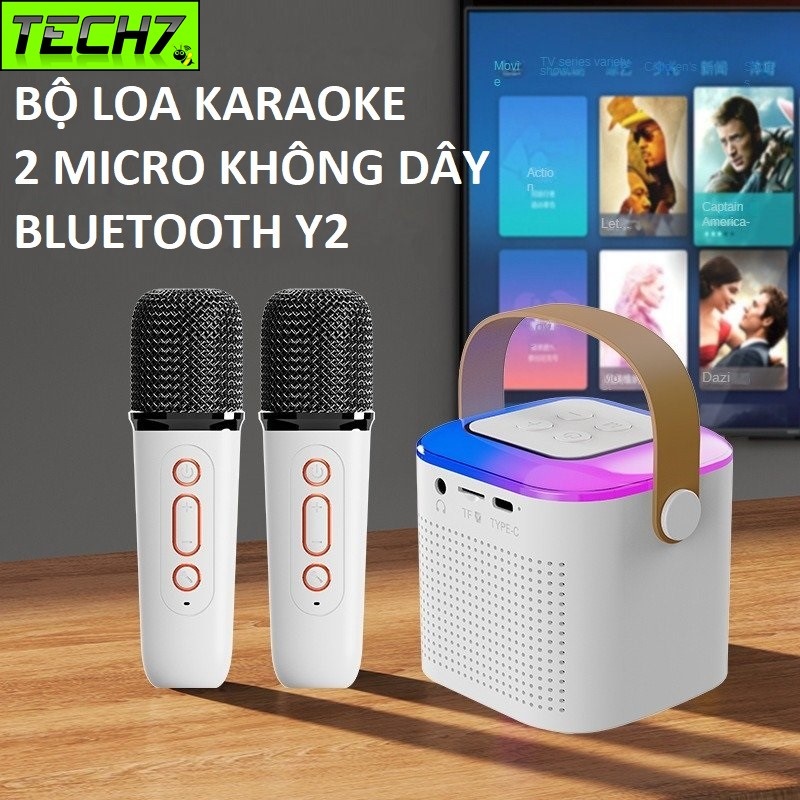 Bộ Loa Karaoke Led Mini Không dây Bluetooth Y2 Tặng Kèm 2 micro siêu nhỏ gọn cho điện thoại máy tính bảng pc laptop