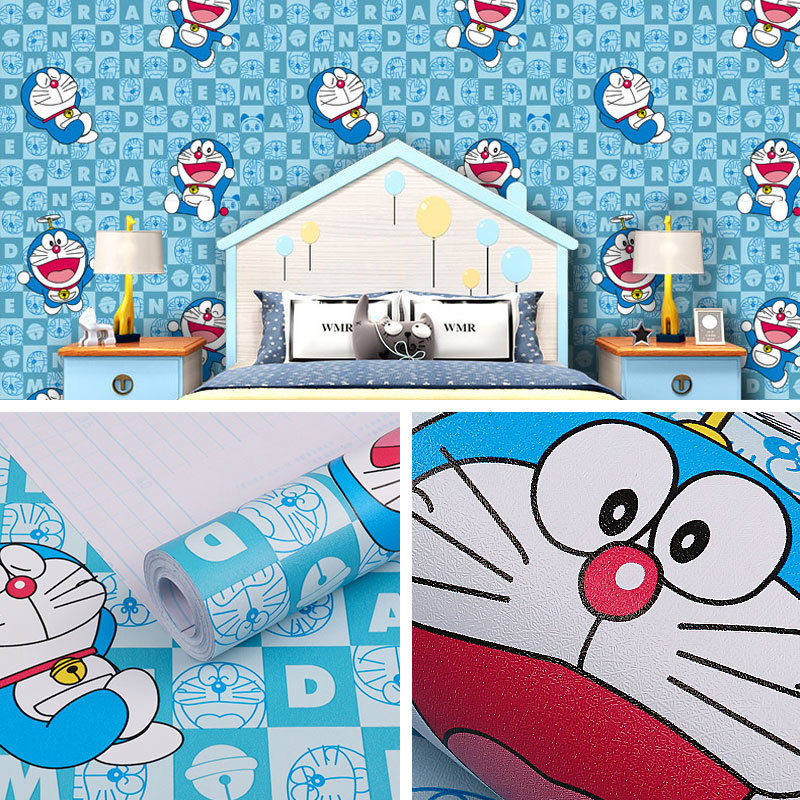 GIẤY DÁN TƯỜNG KHỔ 45CM X10M DOREMON CHỮ XANH DƯƠNG
