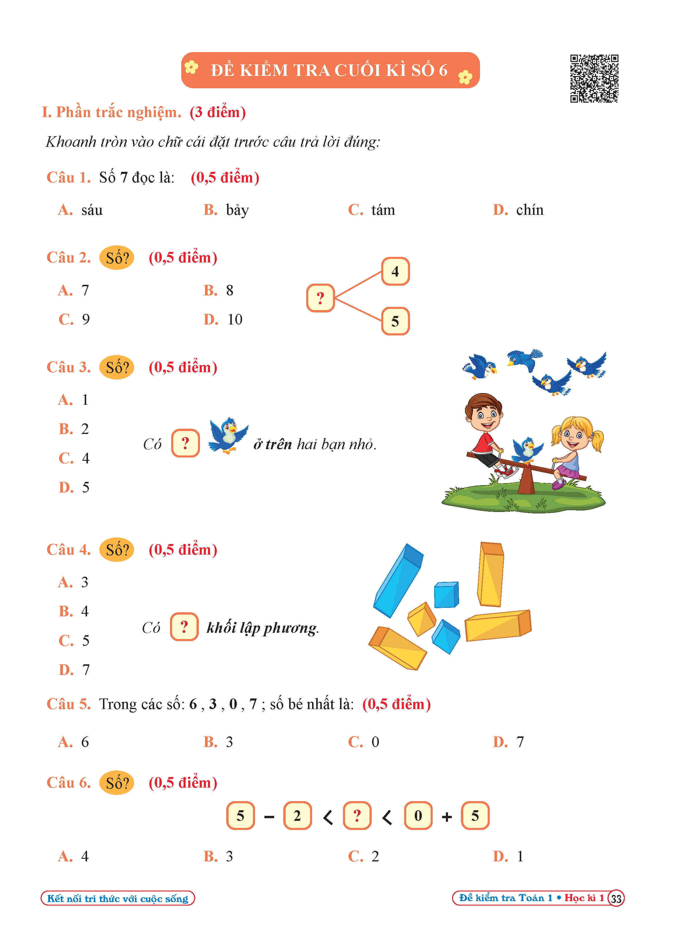 Đề Kiểm Tra Toán Lớp 1 - Kết Nối Tri Thức (Tự Chọn Sách