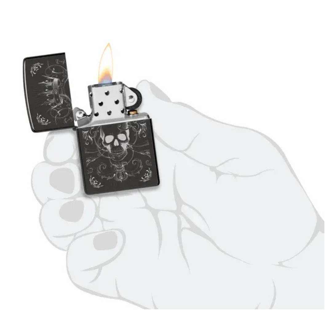 Bật Lửa Zippo Chính Hãng Mỹ Royal Skull Design – Họa Tiết Đầu Lâu Vương Giả, Vỏ Đen Bóng Gương Khắc Laser Tinh Xảo