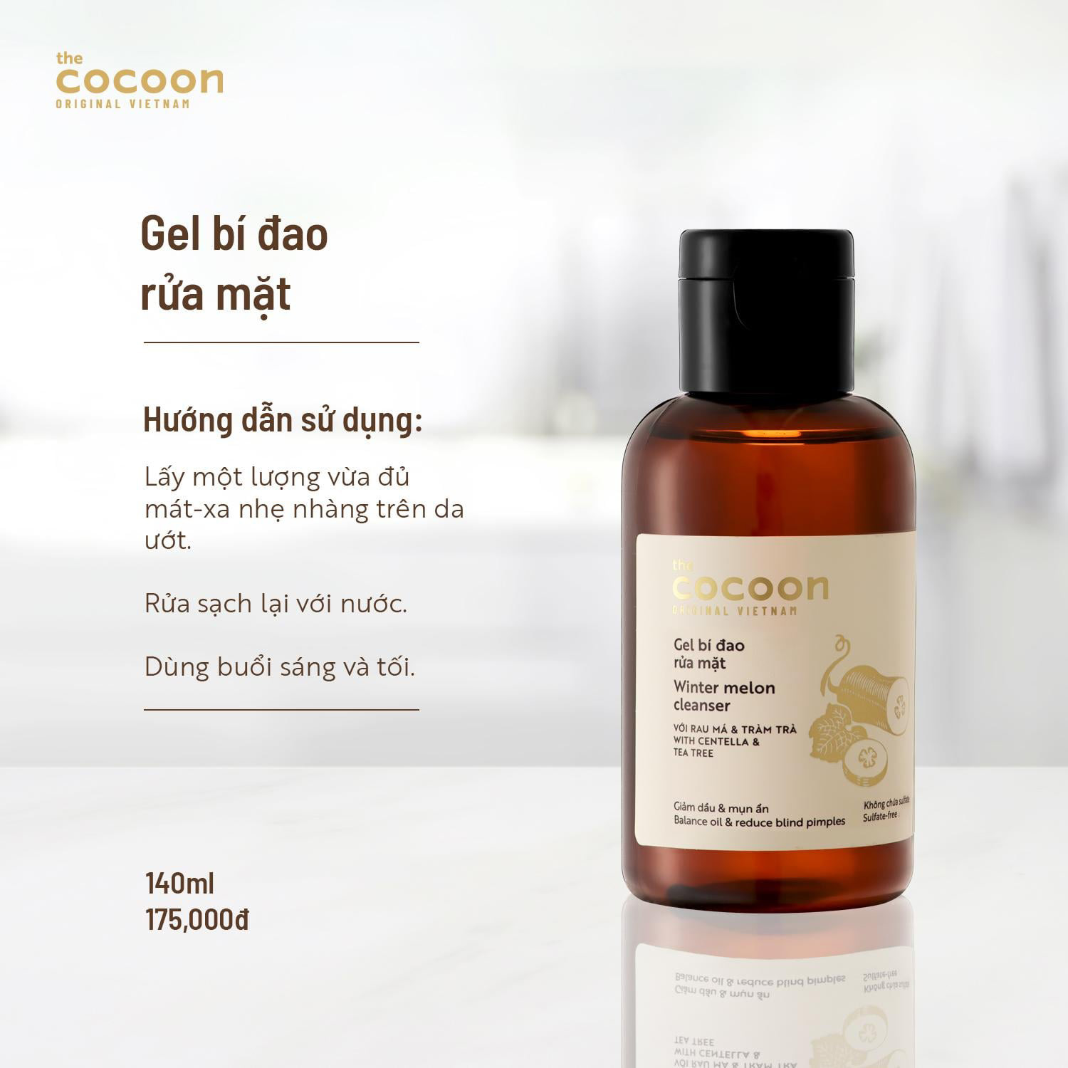 Gel rửa mặt bí đao Cocoon 140ml làm sạch sâu lỗ chân lông, giảm mụn và cung cấp độ ẩm cho da