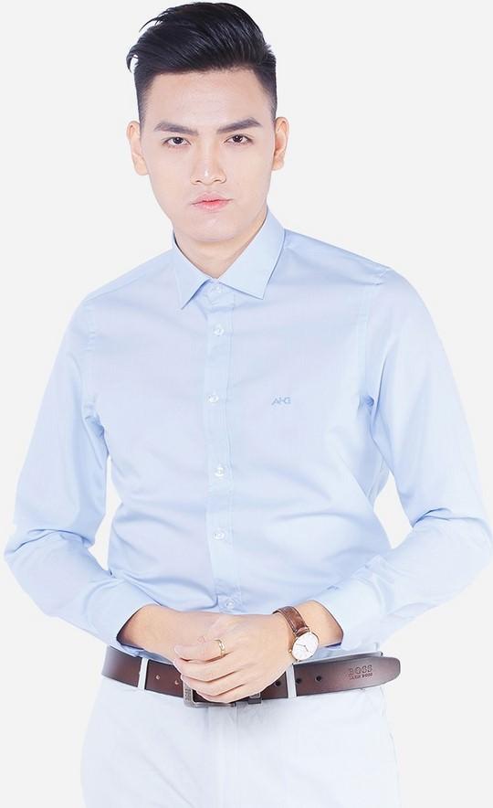 Áo sơ mi nam dài tay ALIGRO cổ bẻ dáng ôm body, 100% chất cotton xanh da trời ALGS143