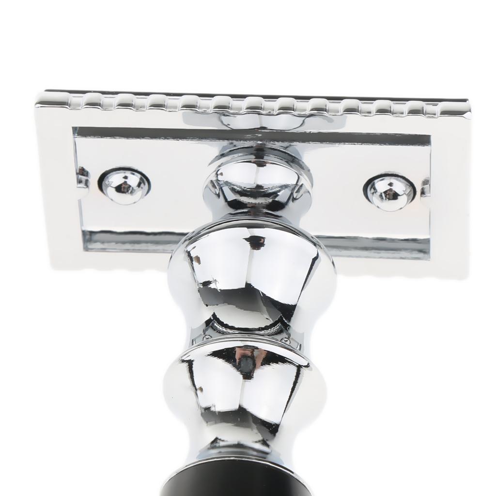 3 In 1 Black Men Beard Shaving Kit Set - Safety  + Brush + Holder Stand, Professional Grooming Tool