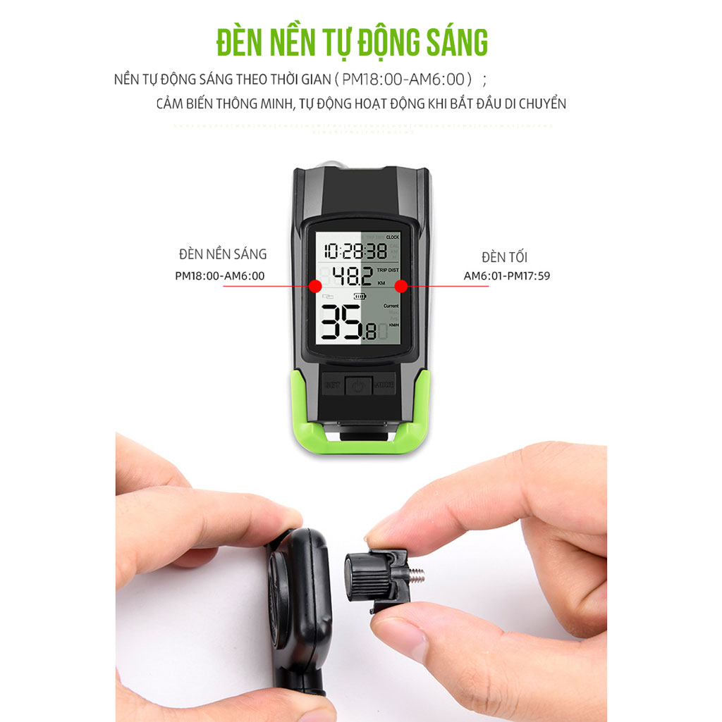 Đèn Xe Đạp 3 in 1 Kết Hợp Đo Tốc Độ Không Dây Và Còi Âm Thanh Lớn 140dB BK1920 4000mAh Cho Xe Đạp Tiện Lợi Mai Lee