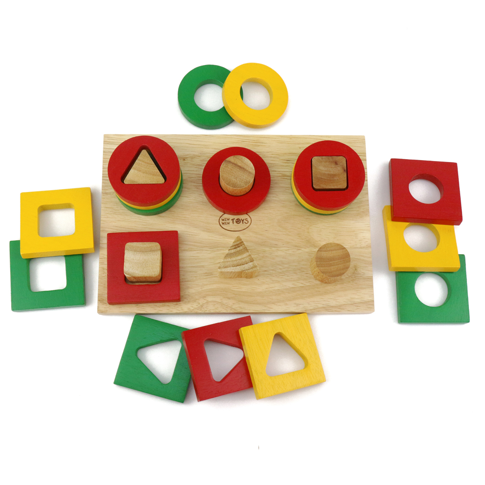 Đồ chơi thả hình hình khối, Bộ xếp 6 cọc - Đồ chơi gỗ Winwintoys