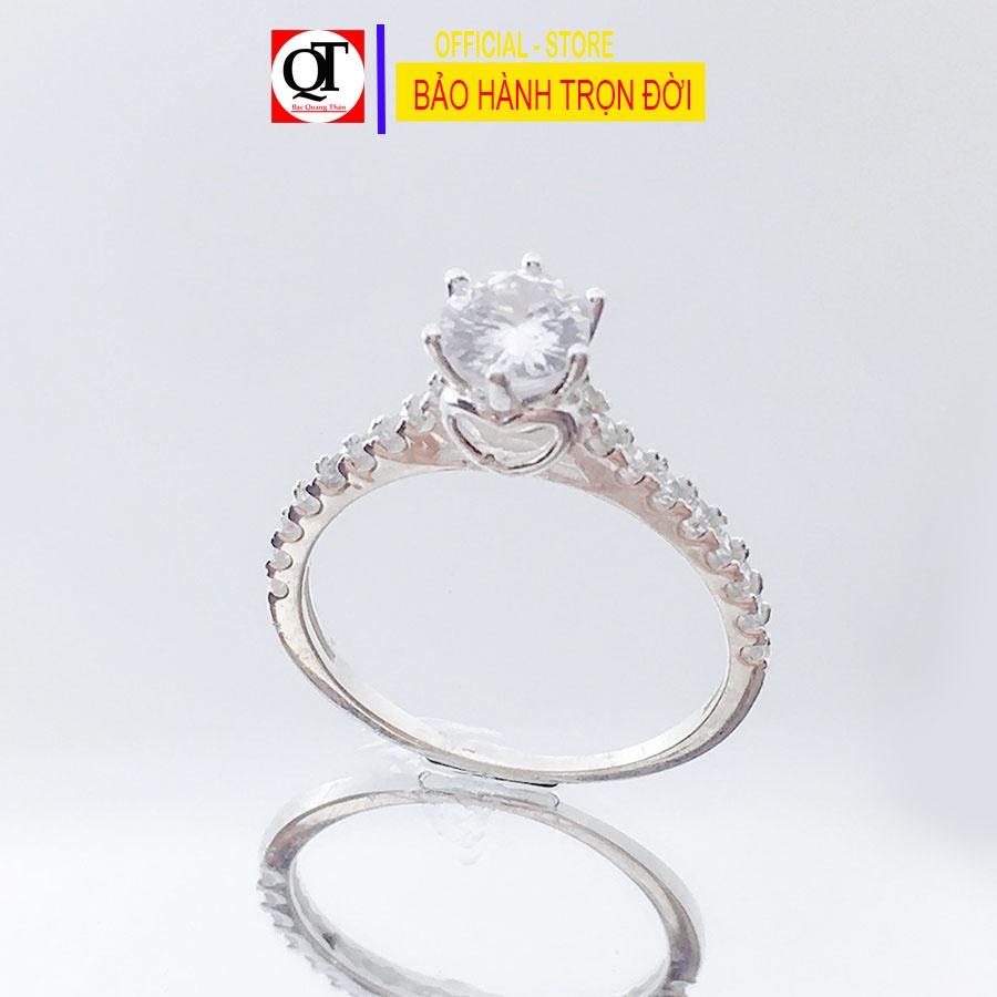 Nhẫn nữ bạc ổ cao sáu chấu bản nhỏ phong cách styl trang sức Bạc Quang Thản – QTNU78