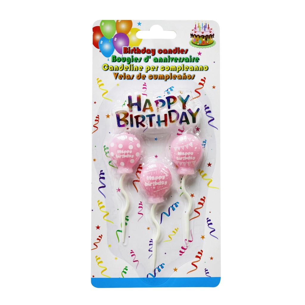 Bộ nến hình bong bóng Happy Birthday 3 cái màu hồng UBL YA0107