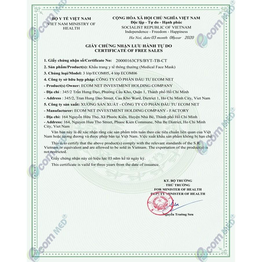 Combo 3 Hộp Khẩu Trang Y Tế EcomMed 4 Lớp Kháng Khuẩn 99%