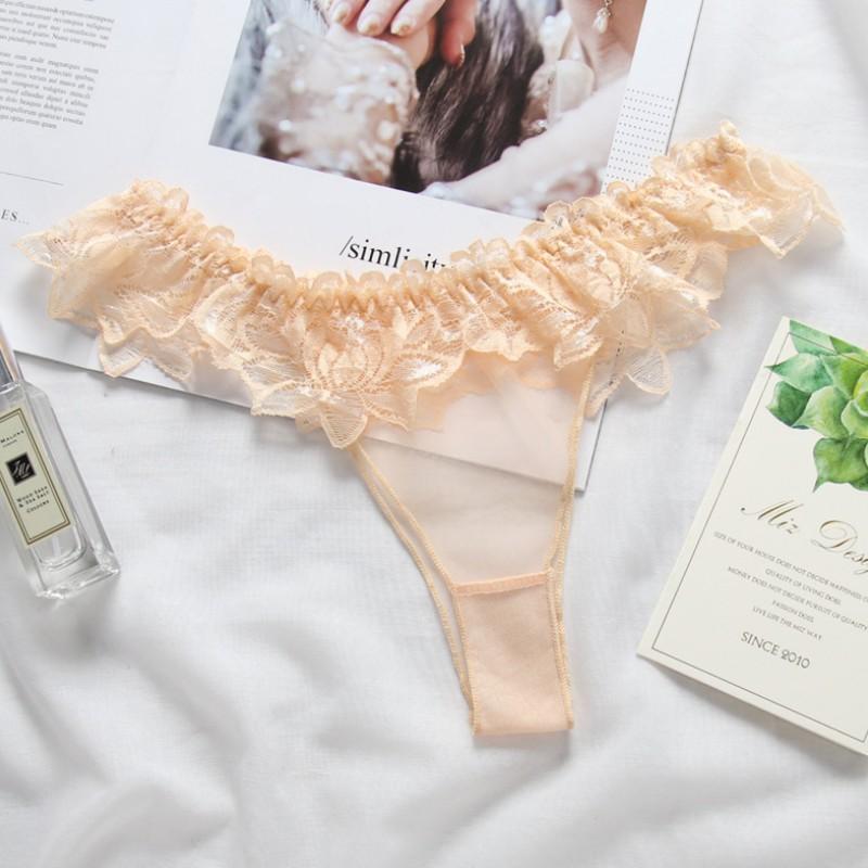 Quần lót cotton phối ren xuyên thấu cạp thấp gợi cảm cho nữ - Da