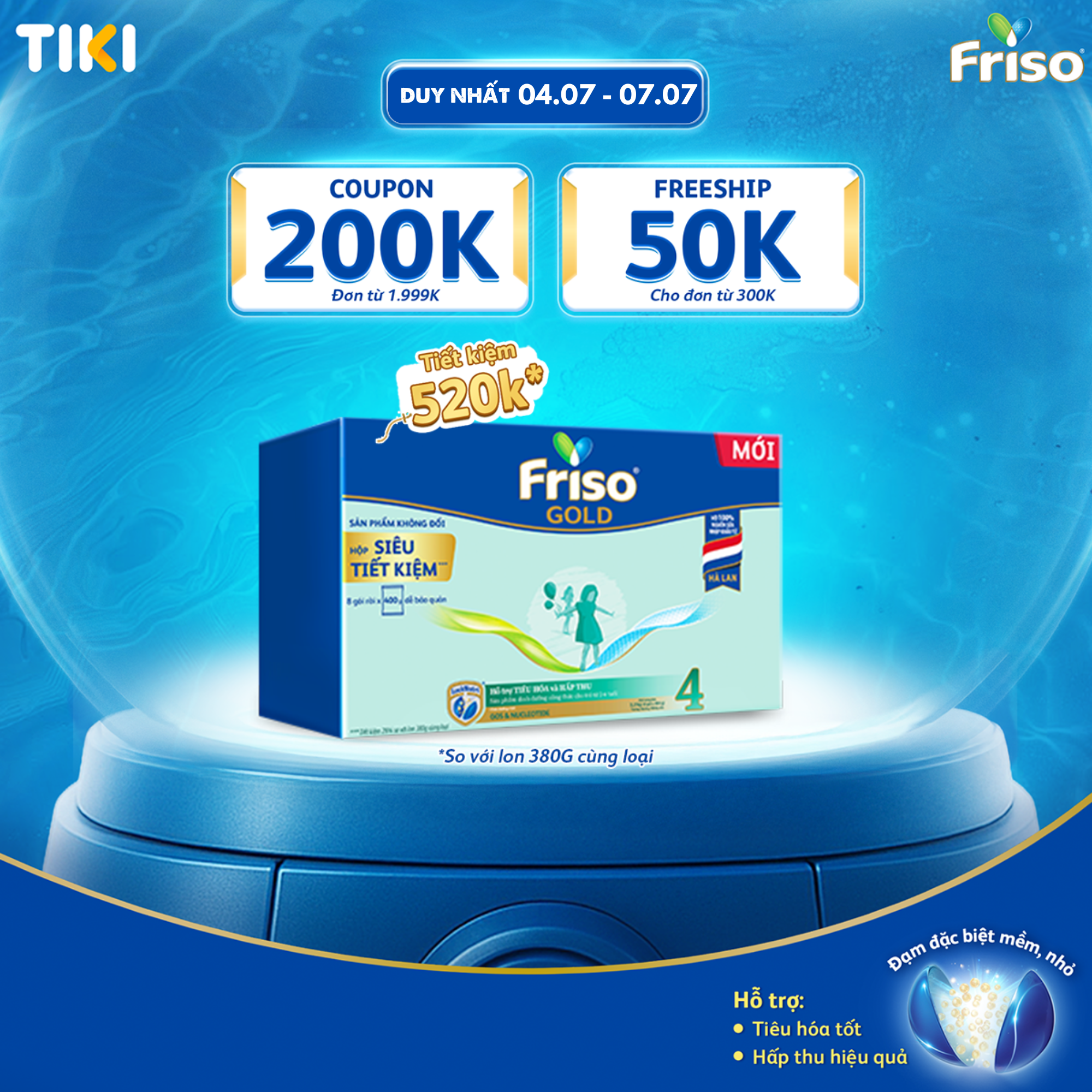 Sữa Bột Friso Gold 4 Hộp Giấy 3.2kg (Dành Cho Trẻ Từ 2 - 6 Tuổi)