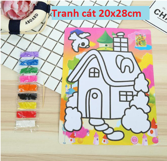 Set 5 tranh cát màu khổ lớn kèm cát 9 màu cho bé thỏa sức sáng tạo ( khổ 20x28cm )