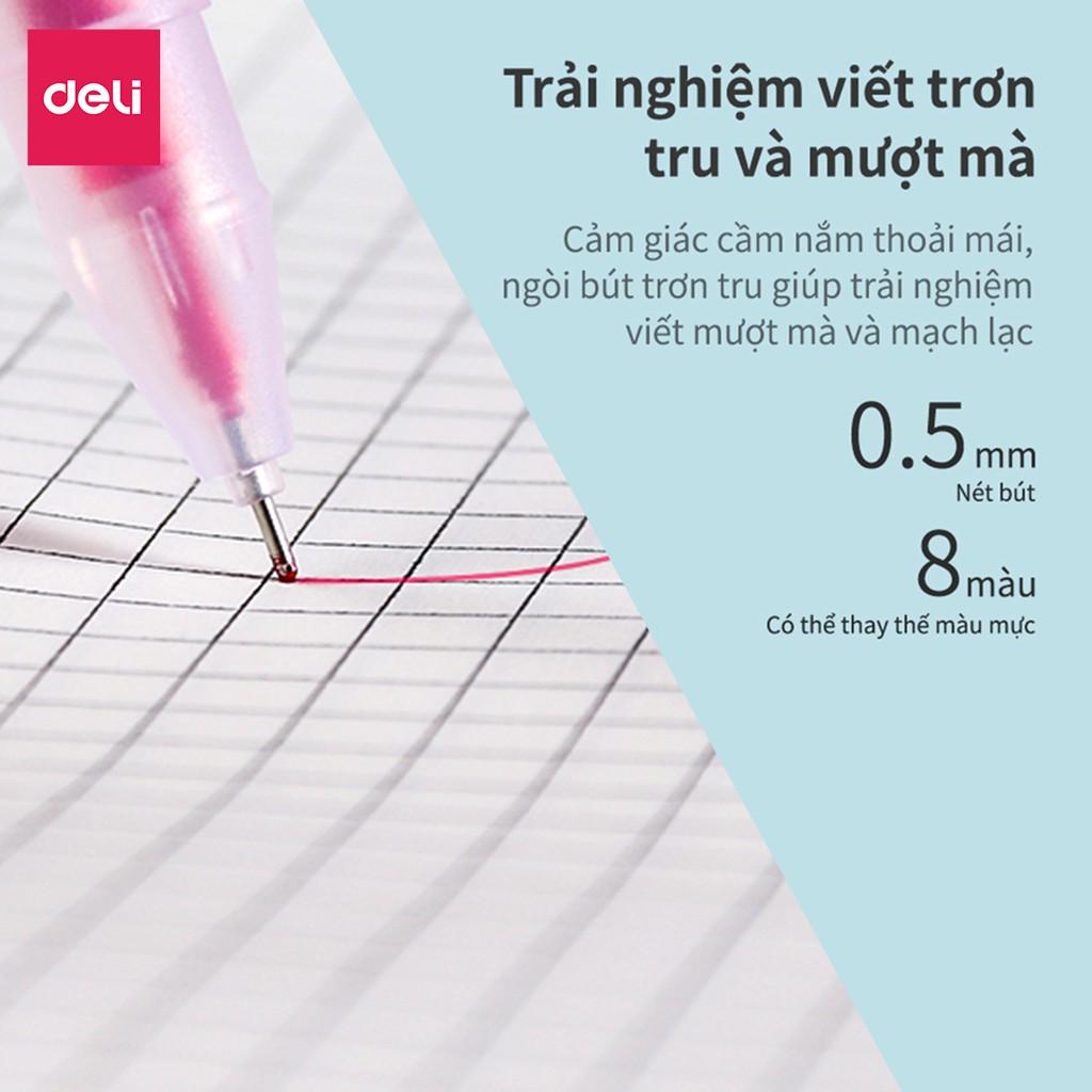 Bút gel 0.5mm nhiều màu Deli - có nắp gài - 1 chiếc - Đỏ/ Xanh Dương/ Xanh Lá/ Tím/ Cam - A119