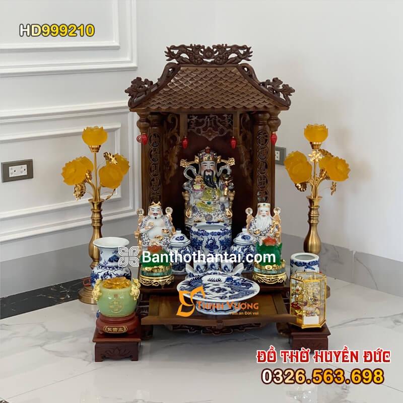 Bộ bàn thờ Thần Tài Mái chùa 1mái Sứ xanh nổi HD999210