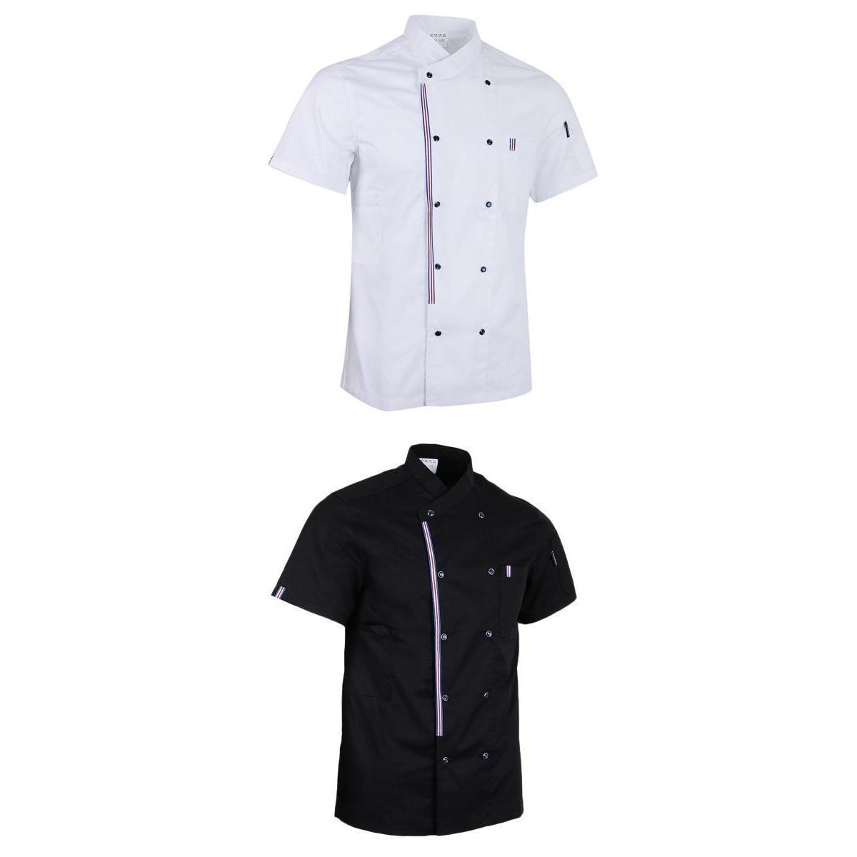2pcs Womens Mens Chef Jackets Coat Short Sleeves Shirt Kitchen Uniforms
