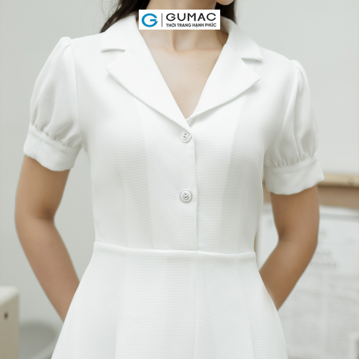 Đầm A xòe tay phồng GUMAC DD08048