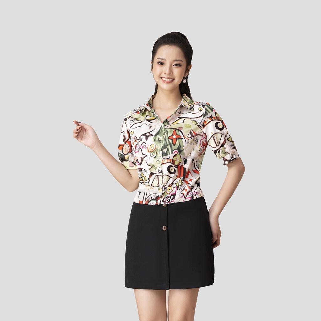 Áo Sơ Mi Nữ Công Sở LUPERI LFSM1212 Dáng Bo Eo Tay Ngắn Thanh Lịch, Vải Lụa Satin Cao Cấp