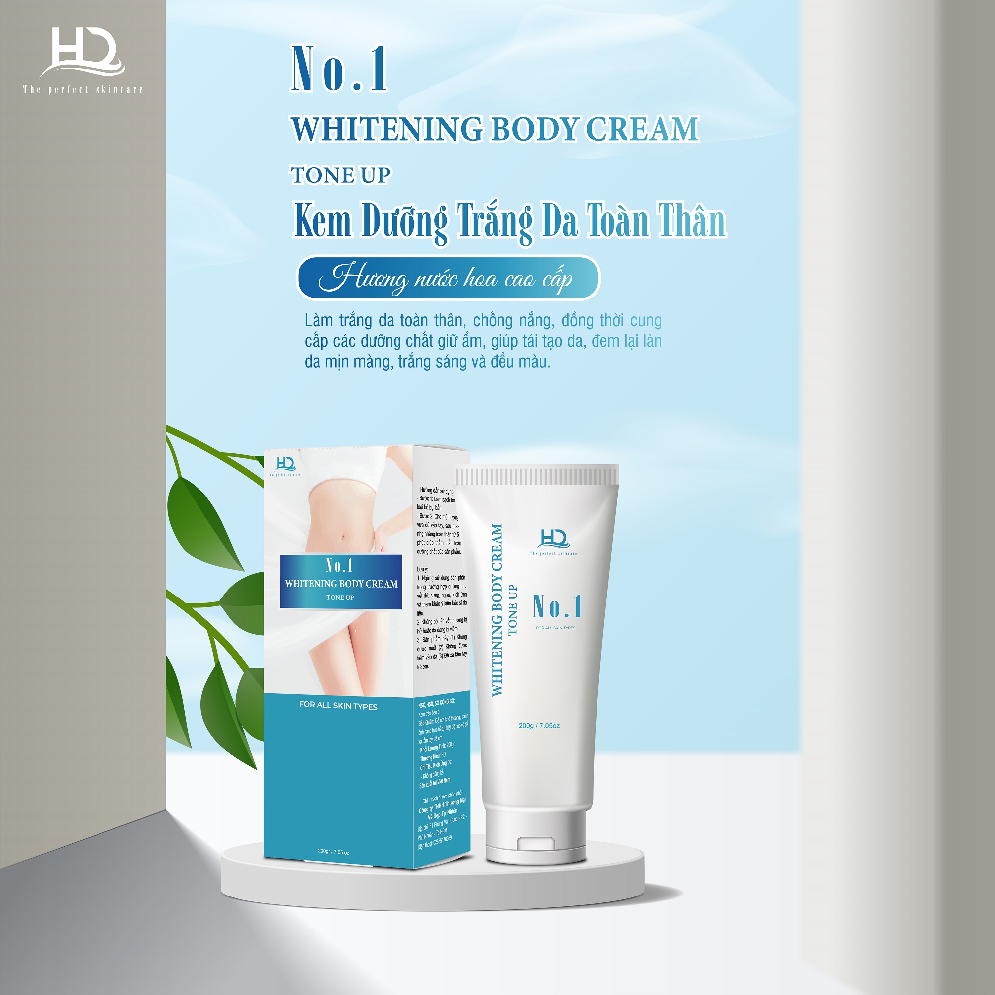 Kem dưỡng thể trắng da HD No.1 Whitening Body Cream Tone Up Rooicell - 200g