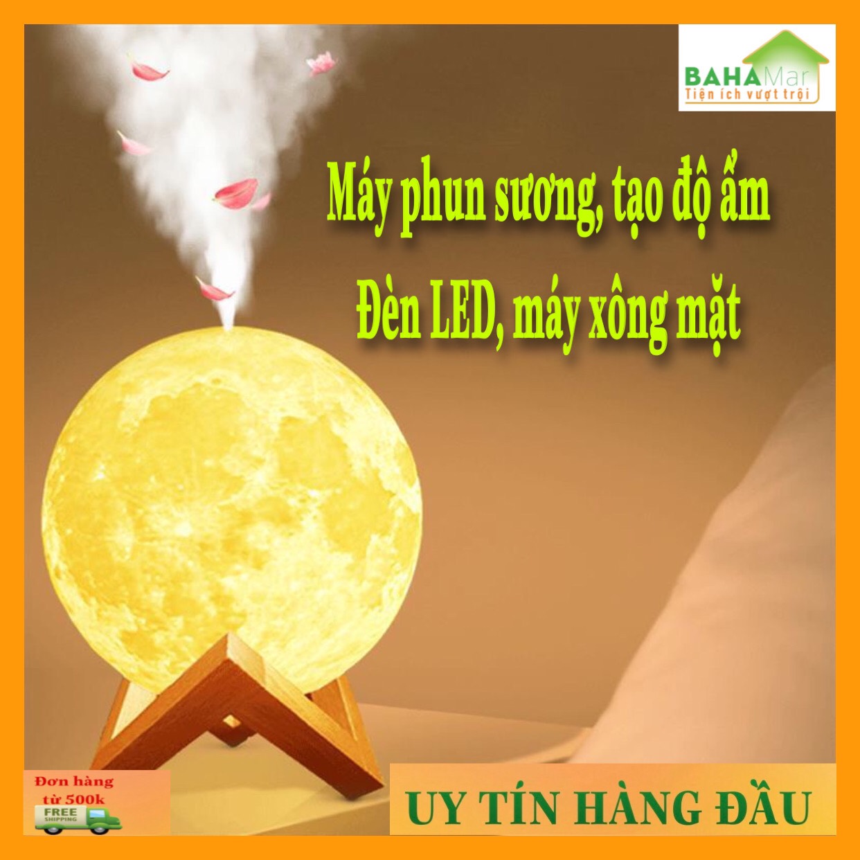MÁY PHUN SƯƠNG TẠO ĐỘ ẨM KHÔNG KHÍ 3D - KHUẾCH TÁN TINH DẦU - XÔNG MẶT- ĐÈN LED "BAHAMAR" vừa là đèn ngủ vừa phun tạo ẩm và vừa xông tinh dầu, có thể xông mặt cho chị em phụ nữ