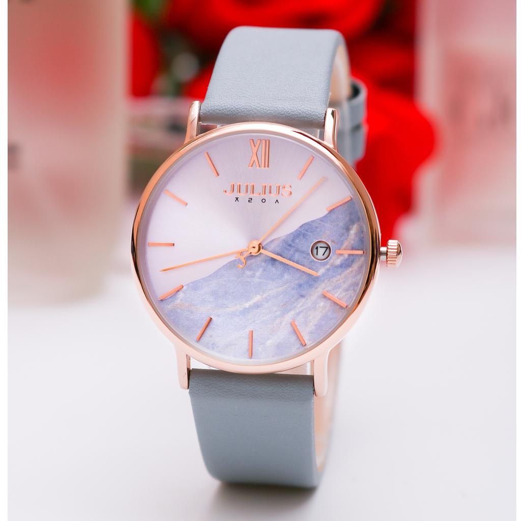 Đồng Hồ Nữ Chính Hãng Julius Cao Cấp Dây Da Mặt Tròn Chống Nước Kính Khoáng Đường Kính 36mm JA-1312B