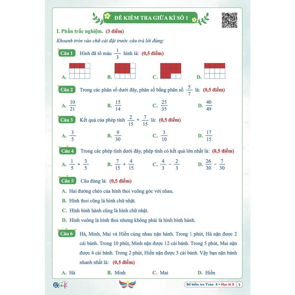 Sách Đề Kiểm Tra Toán Lớp 4 - Học Kì 2 - Cánh Diều (1 cuốn) - Bản Quyền