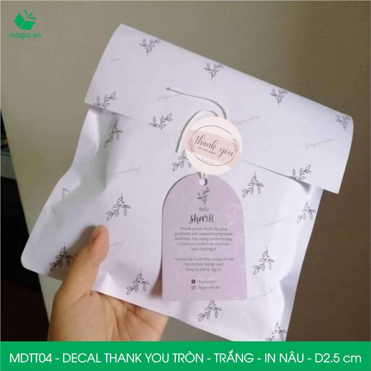 MDTT04 - D2.5cm - 500 Sticker Thank you, decal Thank you tròn dán hộp carton, tem cám ơn, nhãn dán cảm ơn trang trí gói hàng