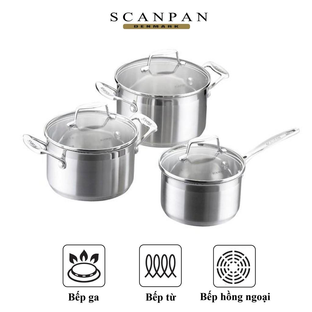 (Ảnh thật) Bộ 3 nồi inox châu Âu Scanpan Impact 71070000 thiết kế 3 lớp, tay cầm chống nóng, dùng bếp từ, máy rửa bát