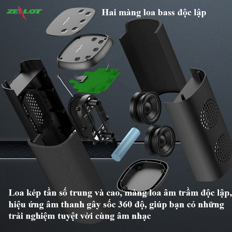 Loa bluetooth Zealot không dây di động ngoài trời âm thanh siêu trầm nghe nhạc cực hay hàng chính hãng