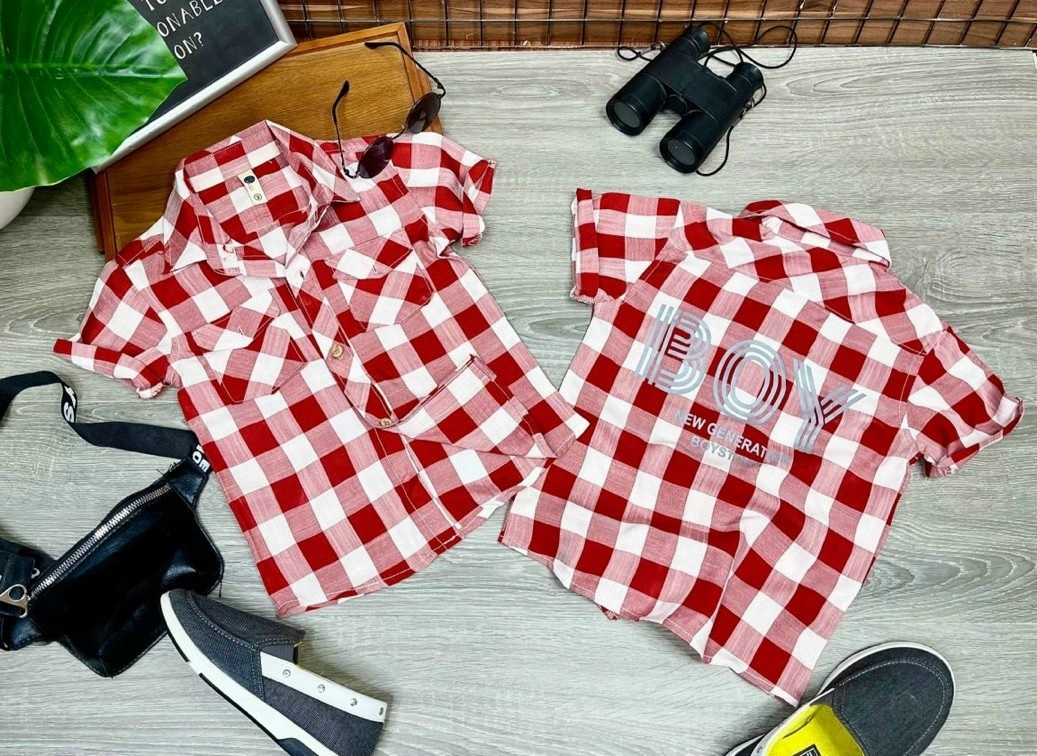 Áo sơ mi cho bé trai sọc caro đẹp mặc tết size 10-35kg chất linen mềm mịn mát