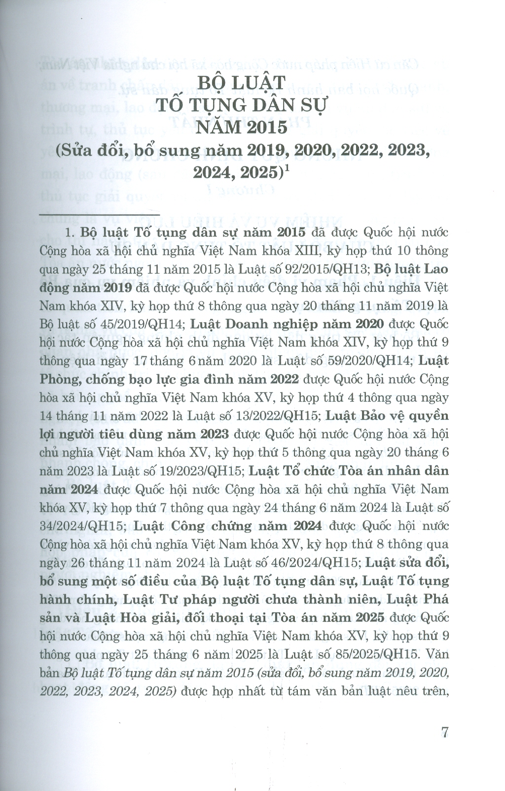 Bộ Luật Tố Tụng Dân Sự Năm 2015 (Sửa Đổi, Bổ Sung Năm 2019, 2020, 2022, 2023, 2024, 2025)