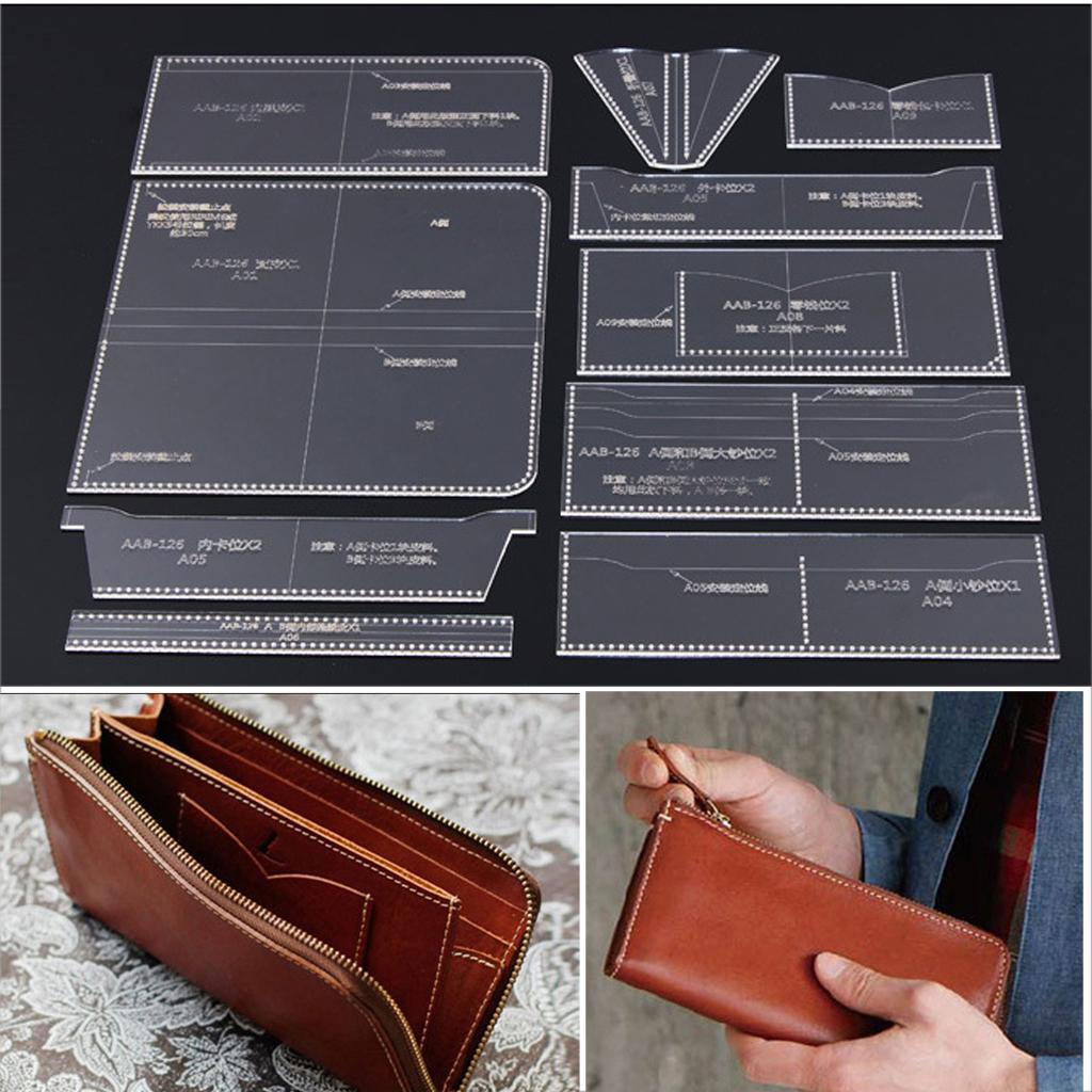10pcs Acrylic Wallet Pattern Stencil Template Leather Crafts for Women Men