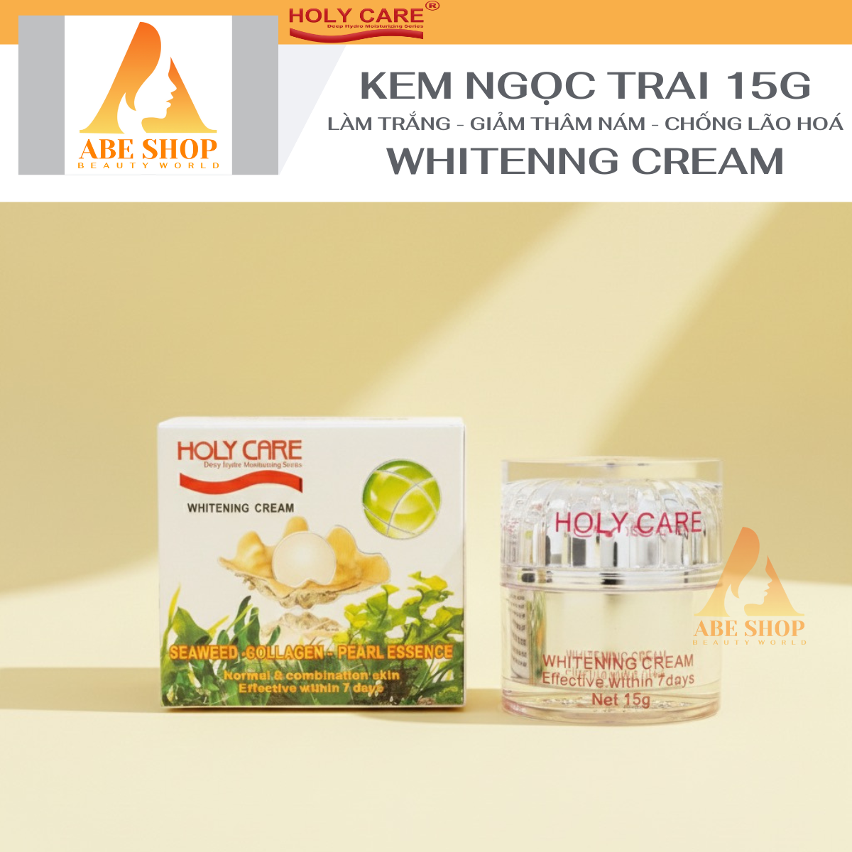 Kem HOLY CARE Ngọc Trai 15g - Làm Trắng - Chống Nhăn - Ngừa Lão Hóa - Giảm Mụn