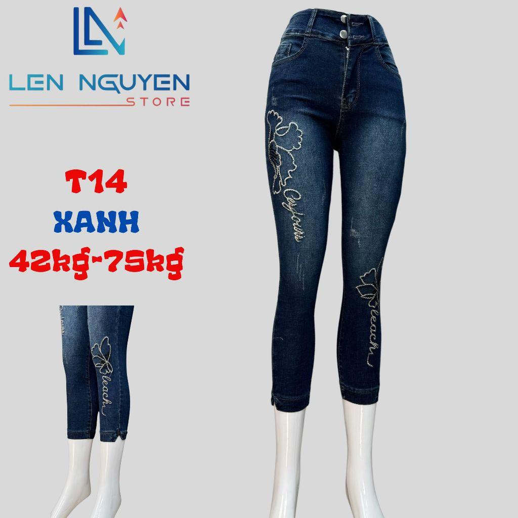 T14_Quần jean nữ, 9 tất, lưng cao, quần bò nữ dáng ôm, quần rin nữ có big size, cho 42kg đến 75kg,LEN NGUYEN STORE - Xanh Nhạt