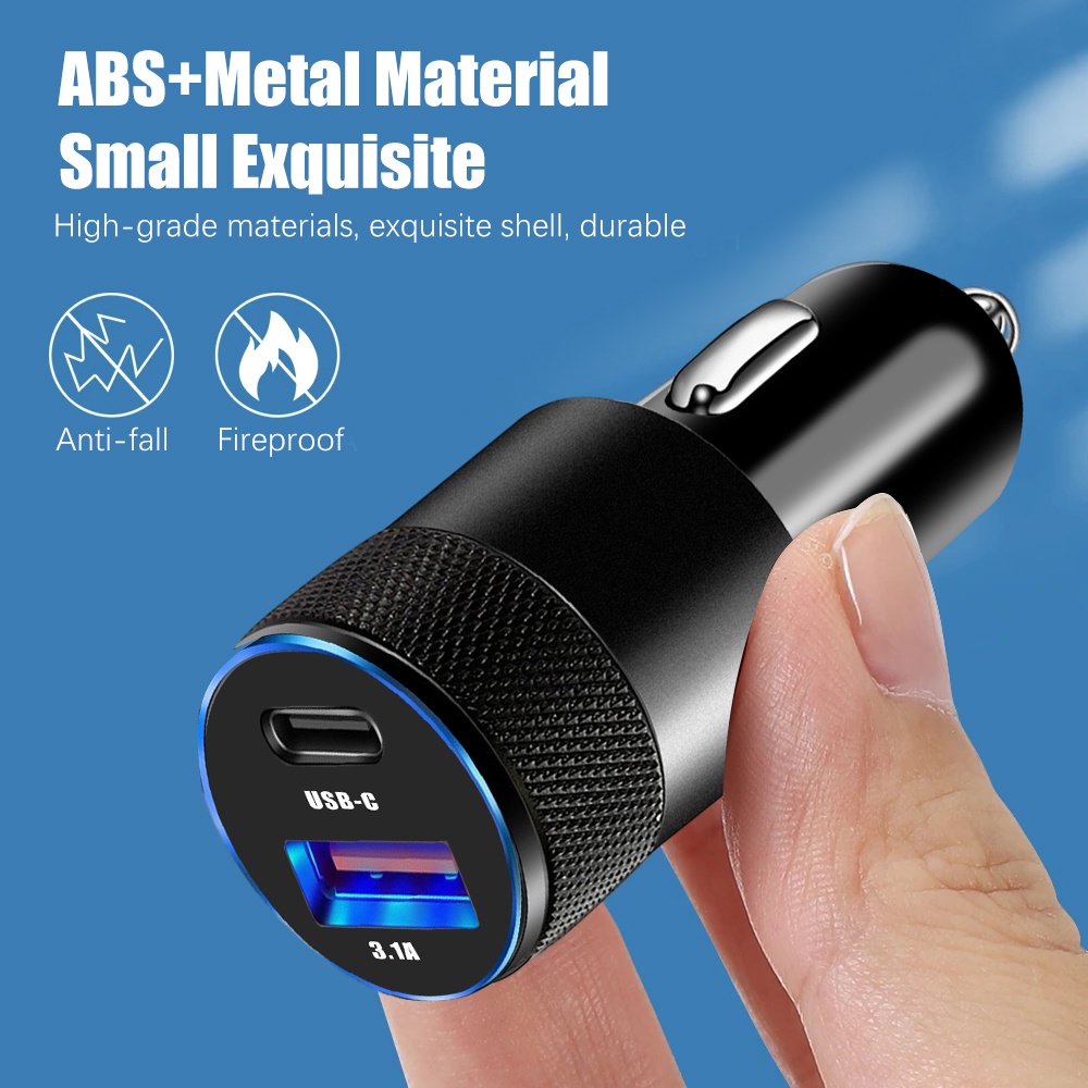 Tẩu Sạc Nhanh 15W 2 cổng USB Type-C Màu Đen Đa Năng Cho Xe Hơi Ô Tô  [ Miếng Lót chuột ]