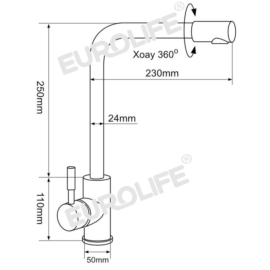 Vòi rửa chén nóng lạnh Inox SUS 304 nguyên khối đầu vòi xoay 360 độ Eurolife EL-KM10 (Trắng vàng)