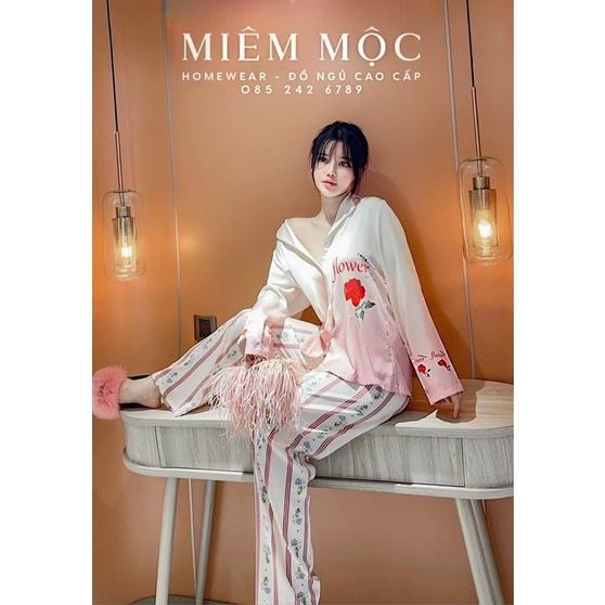 BỘ PIJAMA LỤA DÀI QC CAO CẤP CÀNH HỒNG
