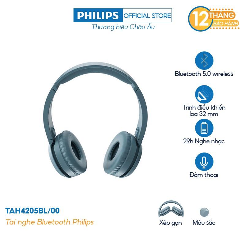 Tai nghe Philips TAH4205BL/00, Màu xanh, Bluetooth - Hàng nhập khẩu