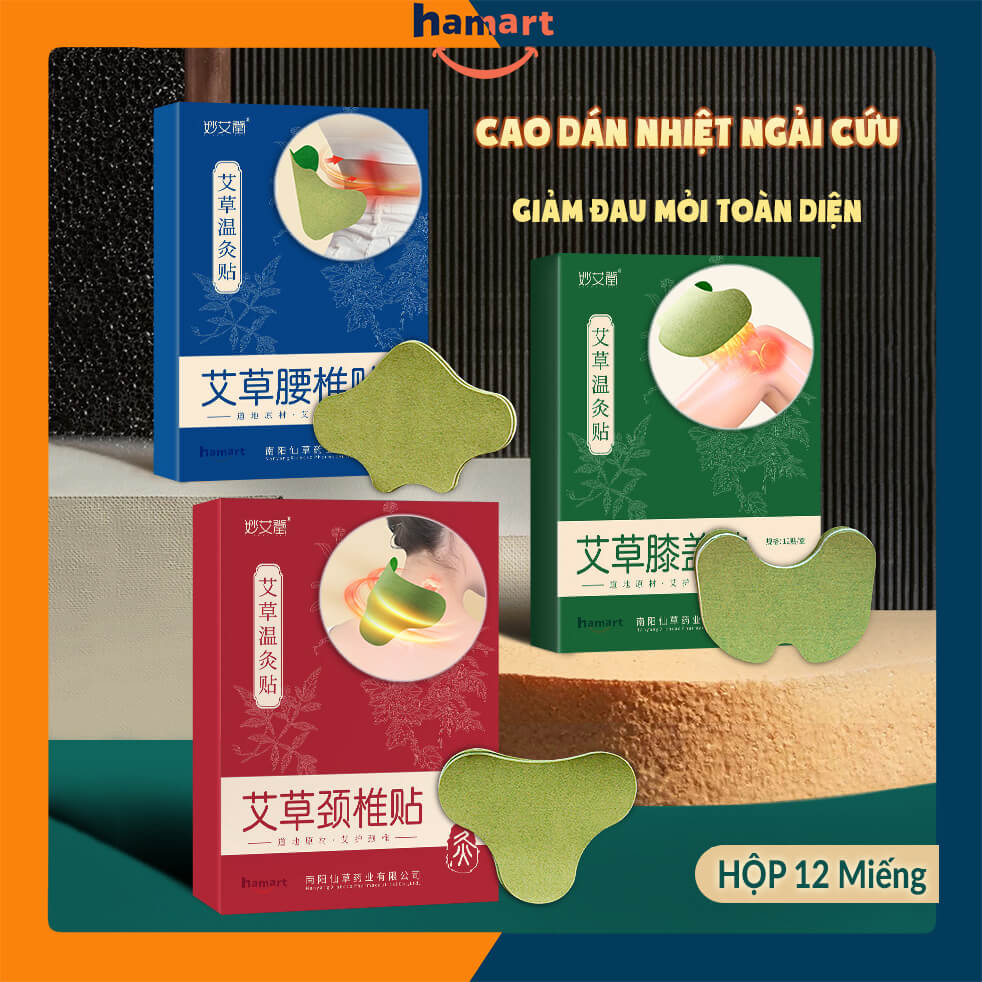 Hộp 12 Miếng Cao Dán Ngải Cứu Xương Khớp Hamart Giảm Đau Mỏi Khớp Cổ Vai Gáy Cột Sống Lưng