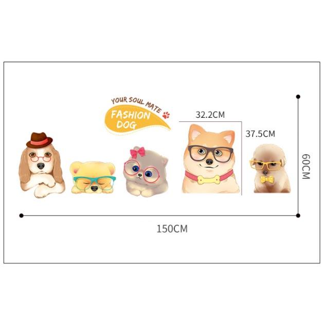 Decal trang trí tường - 4 bạn cún thời trang