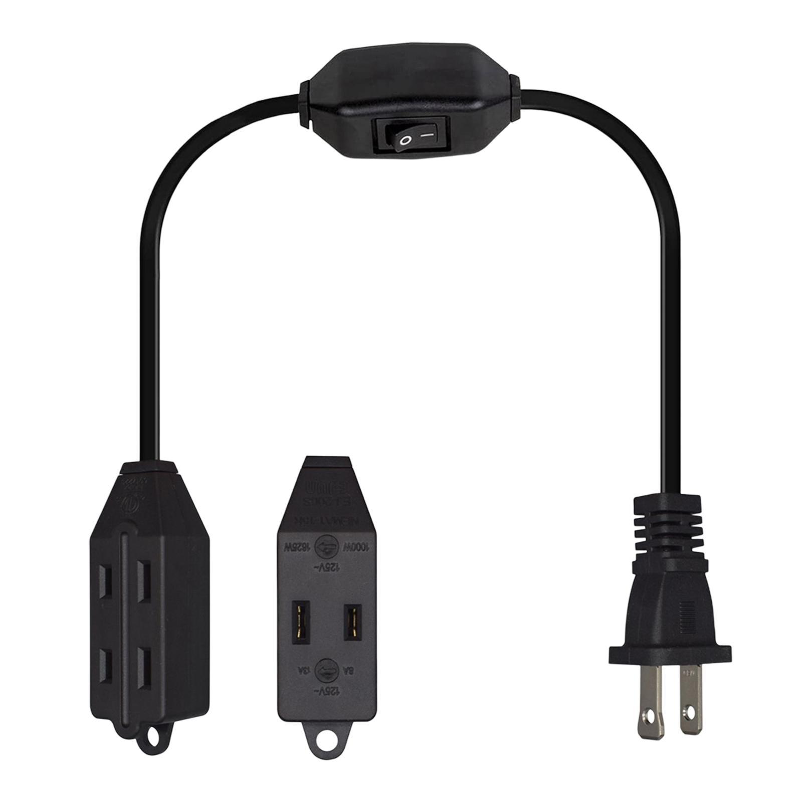2 Prong Power Strip 1-15P to 1-15R with 12A Switch for Home Desktop Outdoor