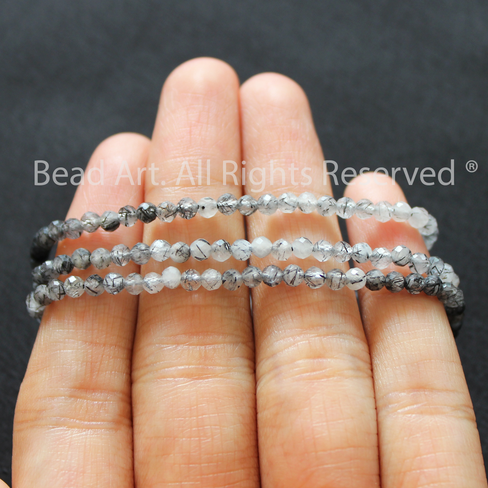 3MM Thạch Anh Tóc Đen Giác Cắt, Đá Phối Vòng Tay Phong Thuỷ, Chuỗi Hạt, Thủy, Mộc - Bead Art