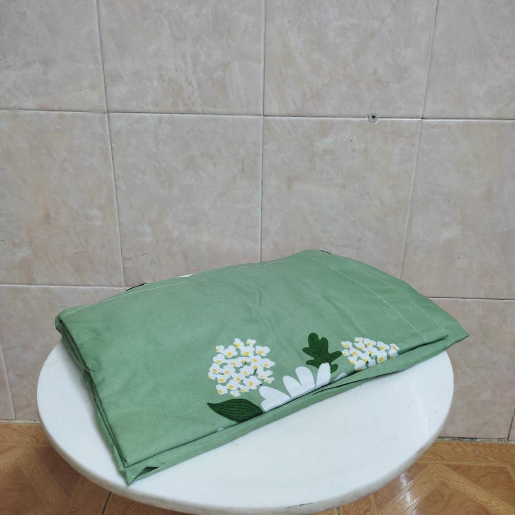 Bộ ga gối cotton giá rẻ 180x200x10cm màu xanh họa tiết hoa cúc