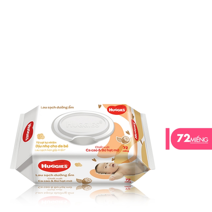 Combo 3 Gói Khăn giấy ướt cho trẻ sơ sinh HUGGIES [Gói 72 tờ] - Chiết xuất Ca cao &amp; Bơ hạt mỡ