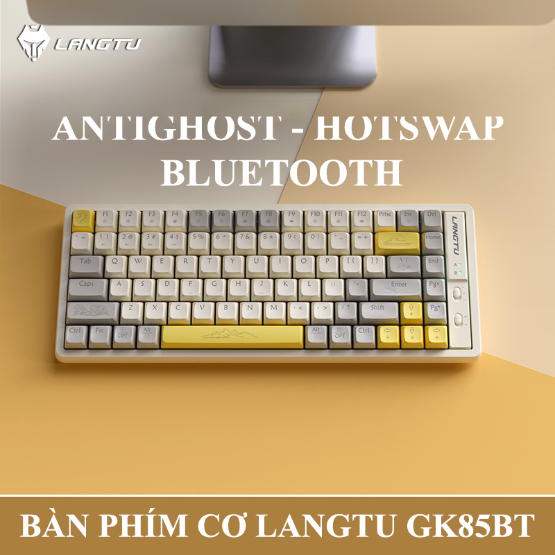 Bàn phím cơ không dây LANGTU GK85BT Golden Switch có hotswap với 3 chế độ kết nối BLUETOOTH/ Chip USB/ Dây Type-C kèm theo 19 chế độ đèn LED - Hàng Chính Hãng