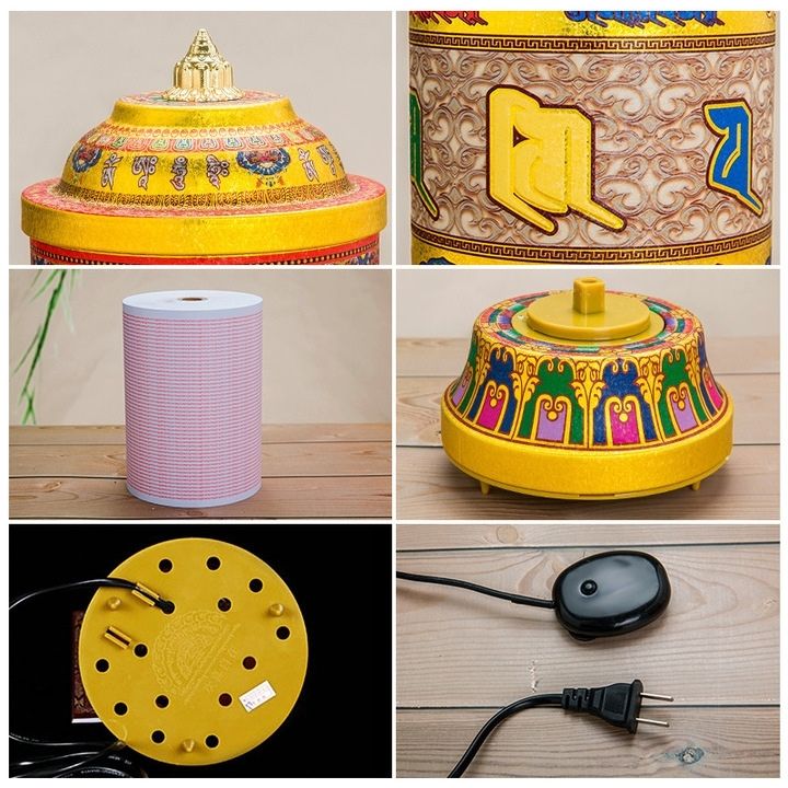 Kinh luân quay tự động bằng điện - Bánh xe cầu nguyện có 41 bài hát có sẵn cao 30cm