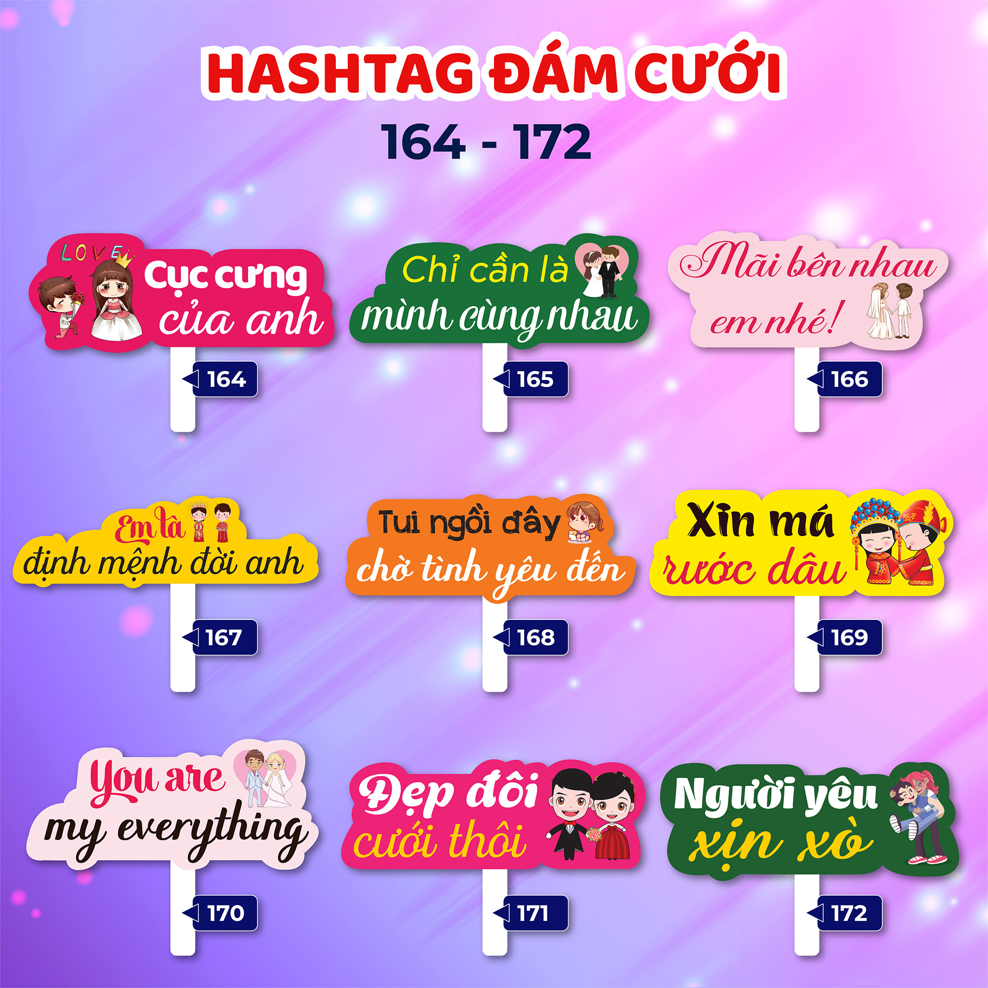 Bảng hashtag cầm tay chụp ảnh đám cưới, sinh nhật, sự kiện, tất niên (MS 155 - 172)