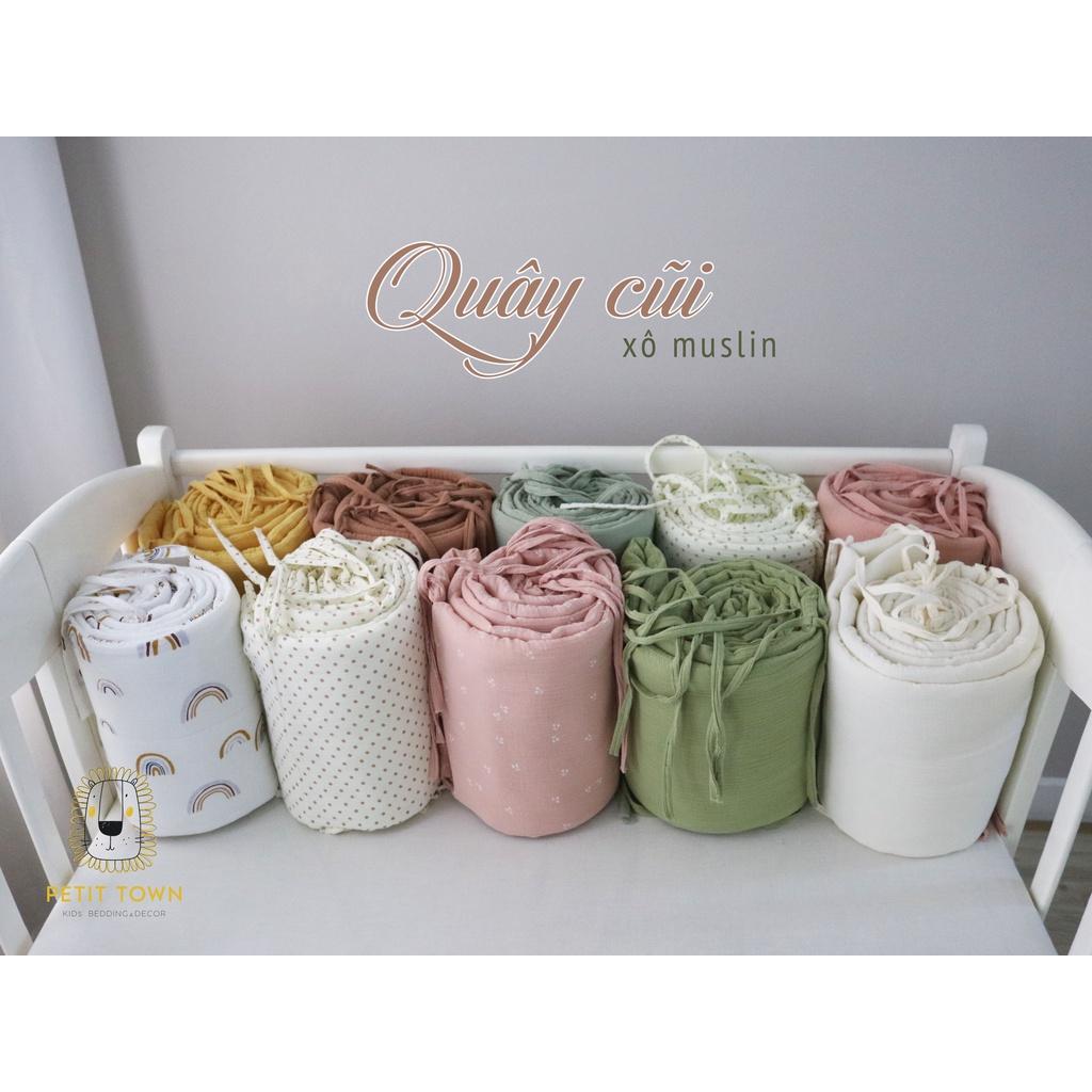 Quây cũi sơ sinh, bộ quây xô muslin 100% cotton, made in Vietnam, quây cũi chần bông