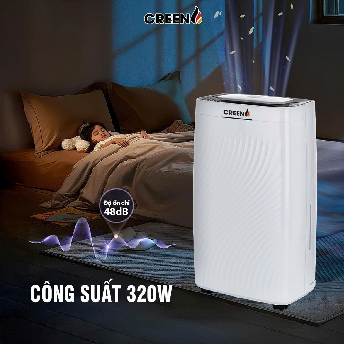 (Model New) Máy Hút Ẩm Lọc Không Khí Creen CR-DE25 - Công Suất 25L/ngày, Khử Khuẩn, Sấy Quần Áo, Hàng Chính Hãng