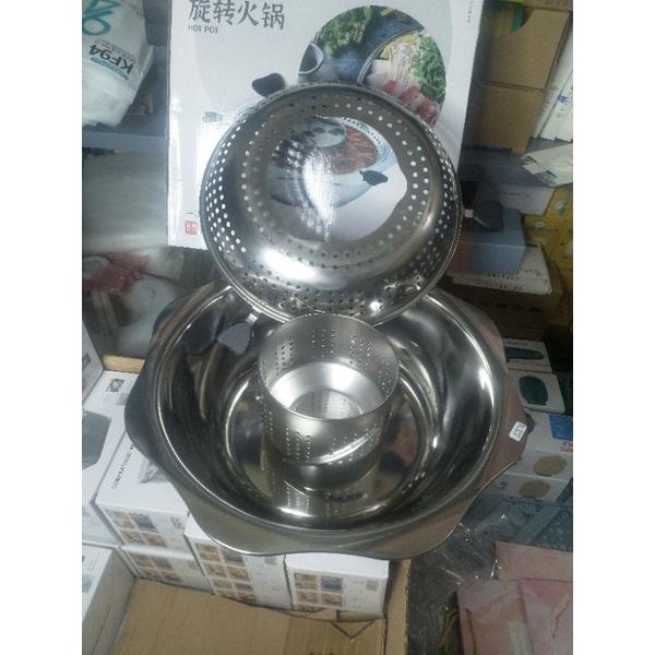 Nồi lẩu xoay inox 2 trong 1 cao cấp sz 32cm DÙNG CHO MỌI LOẠI BẾP { HÀNG NỘI ĐỊA }